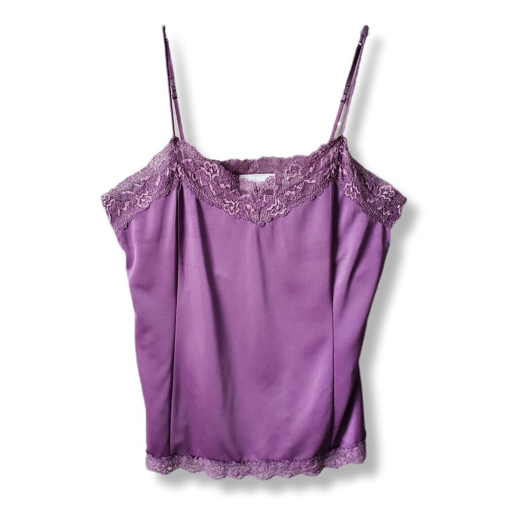 Vtg Y2K Purple Lace Camisole Shelf Bra Tank Top XL Stretch Layers Retro Fairy